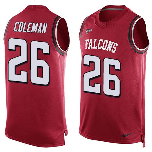 Nike Falcons #26 Tevin Coleman Red Team Color Men's Stitched NFL Limited Tank Top Jersey - Click Image to Close
